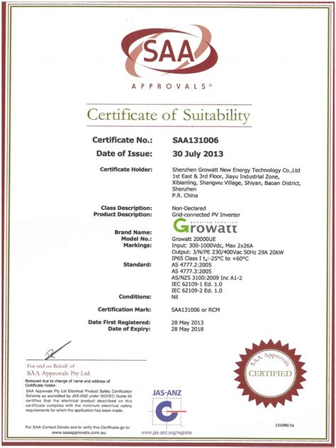 MOD 3-15KTL3-X RD 647. . Growatt certificates